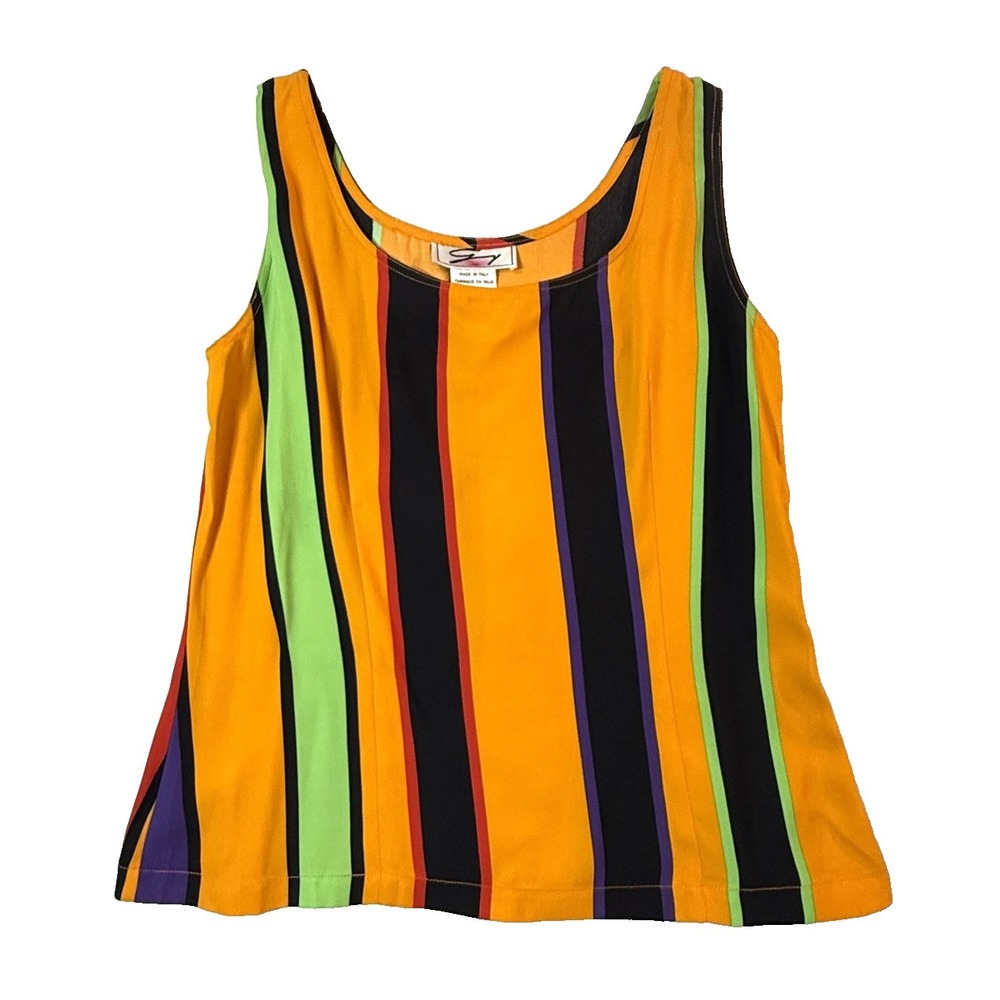 Striped Tank Top Womens Italian Viscose Y2K Festival Vintage
